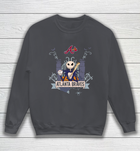 MLB Atlanta Braves Baseball Jack Skellington Halloween Sweatshirt 4