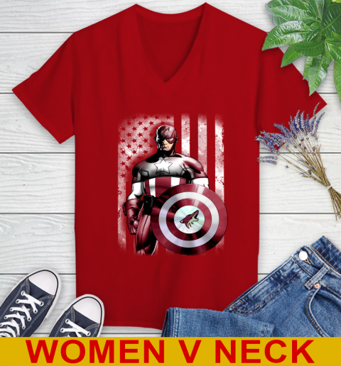 Arizona Coyotes NHL Hockey Captain America Marvel Avengers American Flag Shirt Women's V-Neck T-Shirt 10