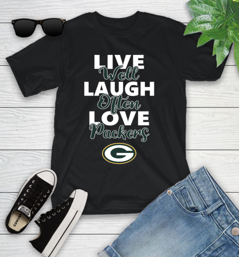 NFL Football Green Bay Packers Live Well Laugh Often Love Shirt Youth T-Shirt