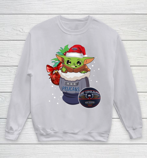 New Orleans Pelicans Christmas Baby Yoda Star Wars Funny Happy NBA Youth Sweatshirt 4