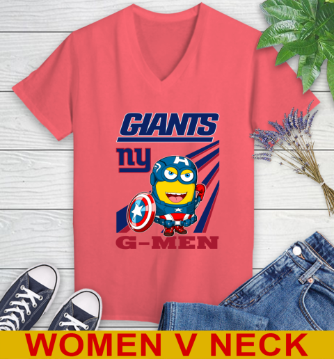 NFL Football New York Giants Captain America Marvel Avengers Minion Shirt Women's V-Neck T-Shirt 6