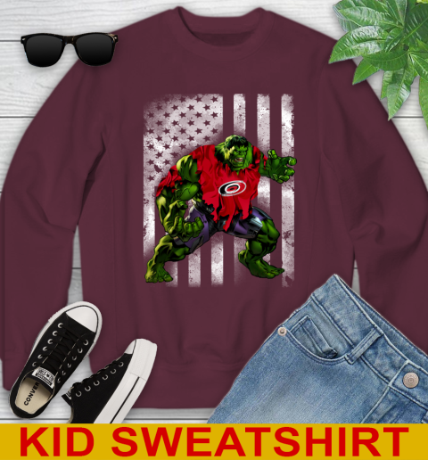 Carolina Hurricanes Hulk Marvel Avengers NHL Hockey American Flag Youth Sweatshirt 4