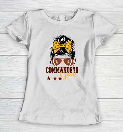 Retro Commanders Girl Messy Bun Sports Fan Team Matching Women's T-Shirt