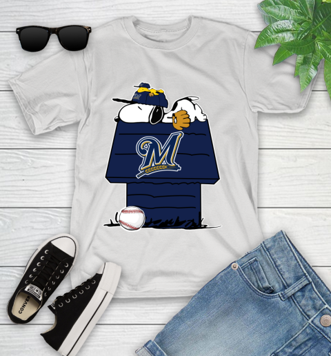 MLB Milwaukee Brewers Snoopy Woodstock The Peanuts Movie Baseball T Shirt Youth T-Shirt