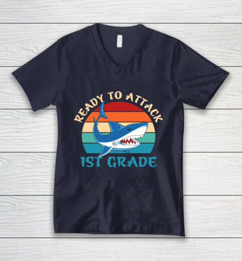 Back To School Shirt Ready to attack 1st grade V-Neck T-Shirt 2