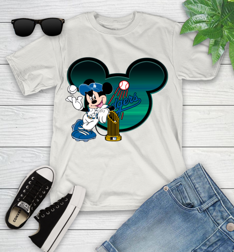 MLB Los Angeles Dodgers The Commissioner's Trophy Mickey Mouse Disney Youth T-Shirt 12