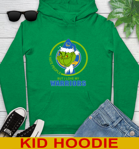 Golden State Warriors NBA Christmas Grinch I Hate People But I Love My Favorite Basketball Team Youth Hoodie 8