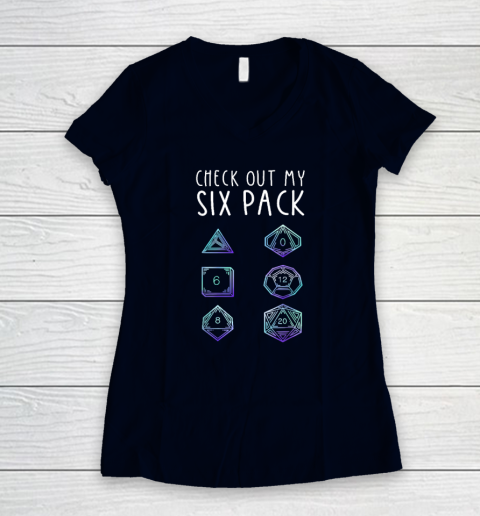 Funny Check Out My Six Pack Dice For Dragons D20 RPG Gamer Women's V-Neck T-Shirt 2