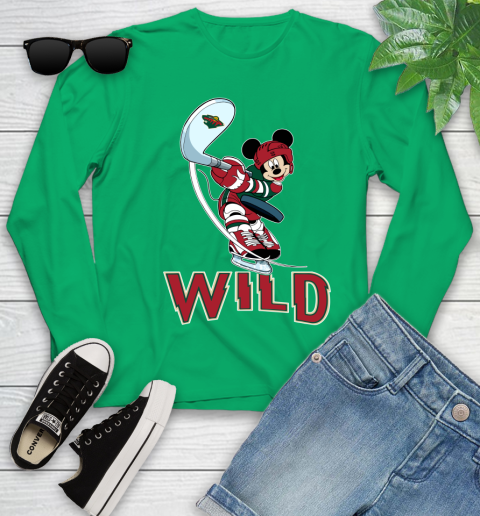 NHL Hockey Minnesota Wild Cheerful Mickey Mouse Shirt Youth Long Sleeve 6