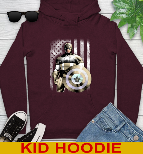 New Orleans Saints NFL Football Captain America Marvel Avengers American Flag Shirt Youth Hoodie 7