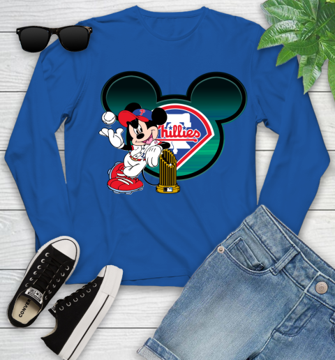 MLB Philadelphia Phillies The Commissioner's Trophy Mickey Mouse Disney Youth Long Sleeve 9