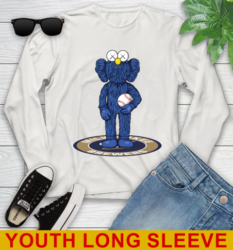 MLB Baseball Milwaukee Brewers Kaws Bff Blue Figure Shirt Youth Long Sleeve 12
