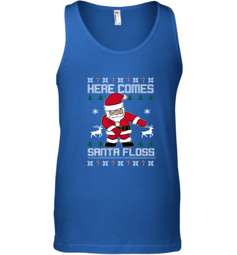 Here Comes Santa Floss Ugly Christmas Adult Crewneck Tank Top