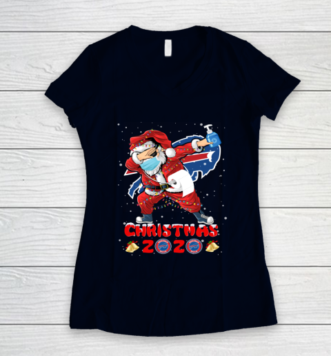 Buffalo Bills Funny Santa Claus Dabbing Christmas 2020 NFL Women's V-Neck T-Shirt 2