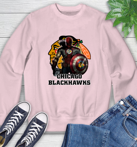 NHL Captain America Thor Spider Man Hawkeye Avengers Endgame Hockey Chicago Blackhawks Sweatshirt 9