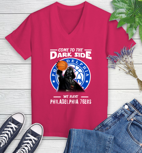 NBA Come To The Dark Side We Have Philadelphia 76ers Star Wars Darth Vader Basketball Women's V-Neck T-Shirt 9
