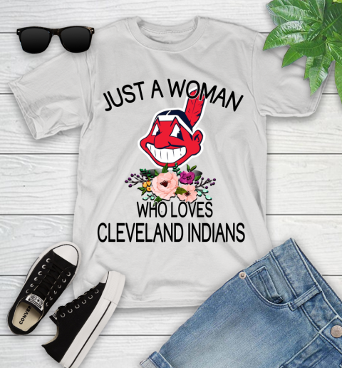 MLB Just A Woman Who Loves Cleveland Indians Baseball Sports Youth T-Shirt