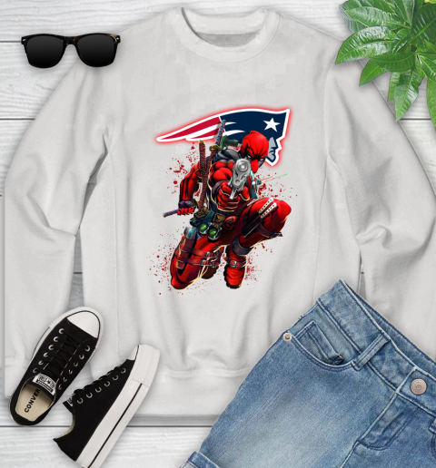 NFL Deadpool Marvel Comics Sports Football New England Patriots Youth Sweatshirt