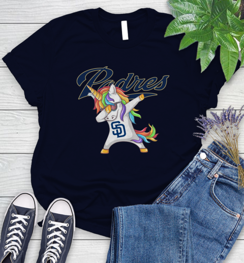 San Diego Padres MLB Baseball Funny Unicorn Dabbing Sports Women's T-Shirt 3