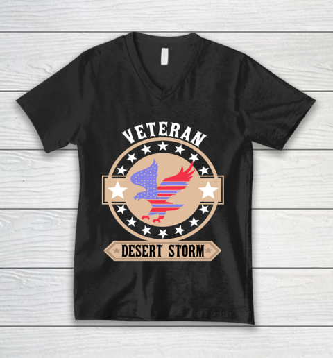 Desert Storm Veteran  American Flag  Eagle V-Neck T-Shirt