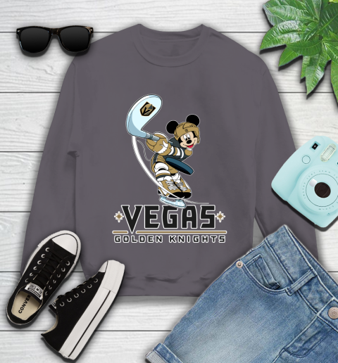 NHL Hockey Vegas Golden Knights Cheerful Mickey Mouse Shirt Youth Sweatshirt 5