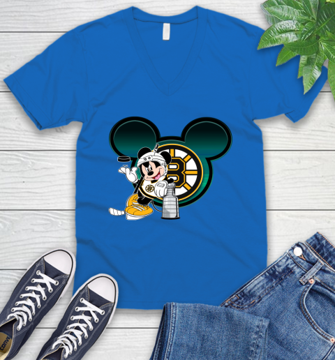NHL Boston Bruins Stanley Cup Mickey Mouse Disney Hockey T Shirt V-Neck T-Shirt 6