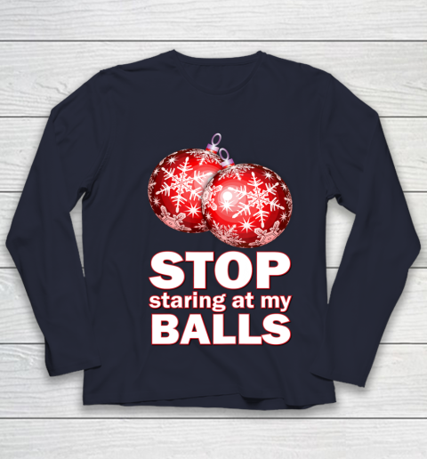 Stop Staring at my Balls Funny Christmas Holiday Pajama Youth Long Sleeve 2