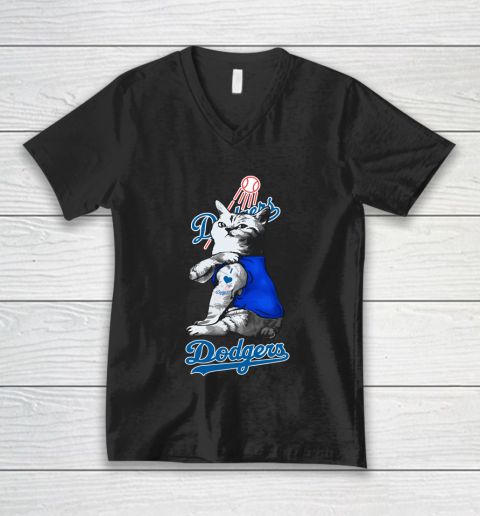 MLB Baseball My Cat Loves Los Angeles Dodgers V-Neck T-Shirt