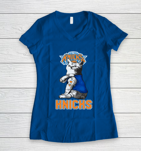 NBA Basketball My Cat Loves New York Knicks Women's V-Neck T-Shirt 7