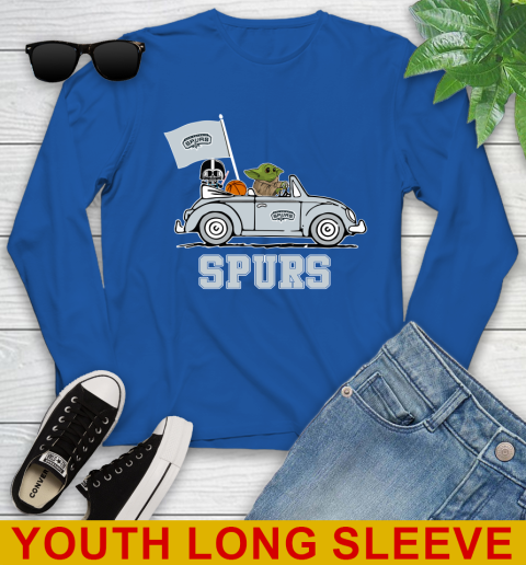 NBA Basketball San Antonio Spurs Darth Vader Baby Yoda Driving Star Wars Shirt Youth Long Sleeve 10