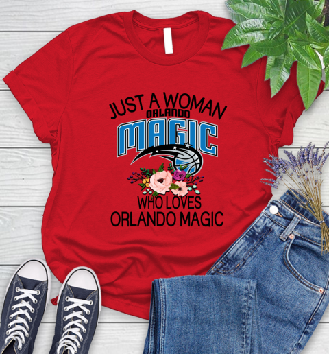 NBA Just A Woman Who Loves Orlando Magic Basketball Sports Women's T-Shirt 9