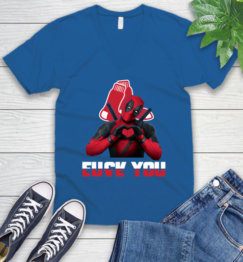 MLB Boston Red Sox Deadpool Love You Fuck You Baseball Sports V-Neck T-Shirt 5
