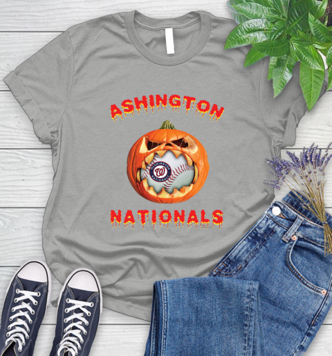 MLB Washington Nationals Halloween Pumpkin Baseball Sports Women's T-Shirt 10