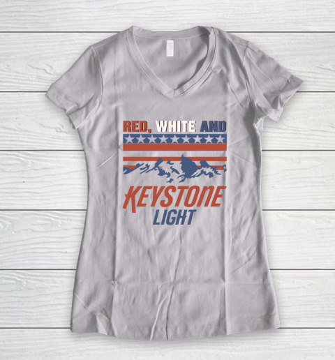 Red White And Keystone Light 4th Of July Women's V-Neck T-Shirt