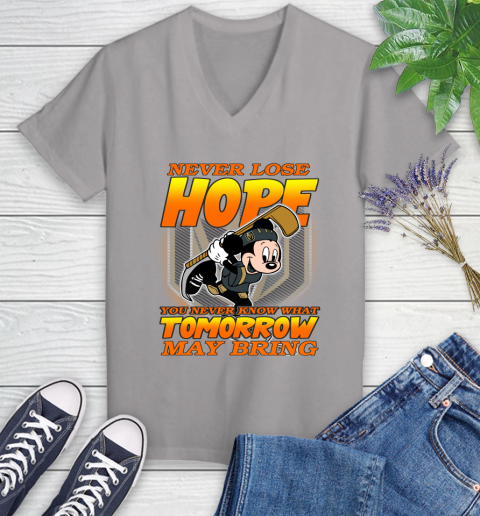 Vegas Golden Knights NHL Hockey ootball Mickey Disney Never Lose Hope Women's V-Neck T-Shirt 4