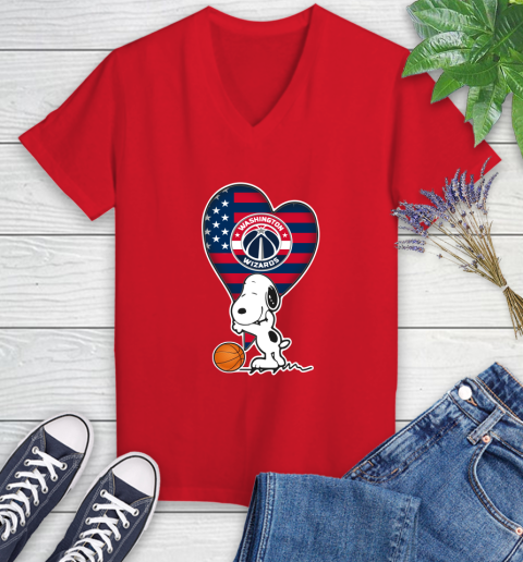 Washington Wizards NBA Basketball The Peanuts Movie Adorable Snoopy Women's V-Neck T-Shirt 12