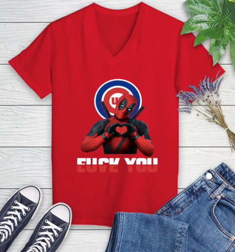 MLB Chicago Cubs Deadpool Love You Fuck You Baseball Sports Women's V-Neck T-Shirt 11
