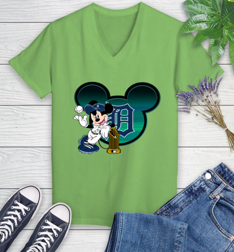 MLB Detroit Tigers The Commissioner's Trophy Mickey Mouse Disney Women's V-Neck T-Shirt 11