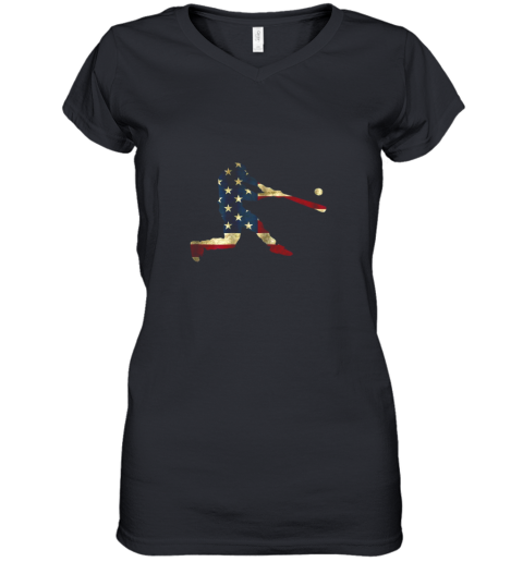 Baseball Shirt American Flag Traditions Baseballin Graphic Women's V-Neck T-Shirt