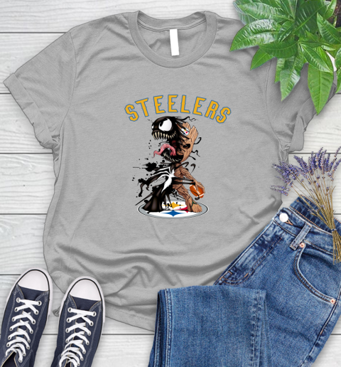 NFL Pittsburgh Steelers Football Venom Groot Guardians Of The Galaxy Women's T-Shirt 5