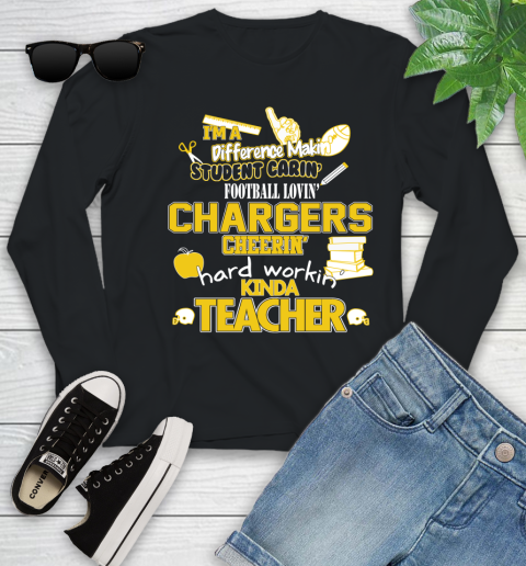 Los Angeles Chargers NFL I'm A Difference Making Student Caring Football Loving Kinda Teacher Youth Long Sleeve