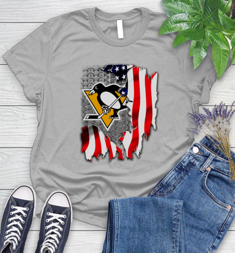 Pittsburgh Penguins NHL Hockey American Flag Women's T-Shirt 5