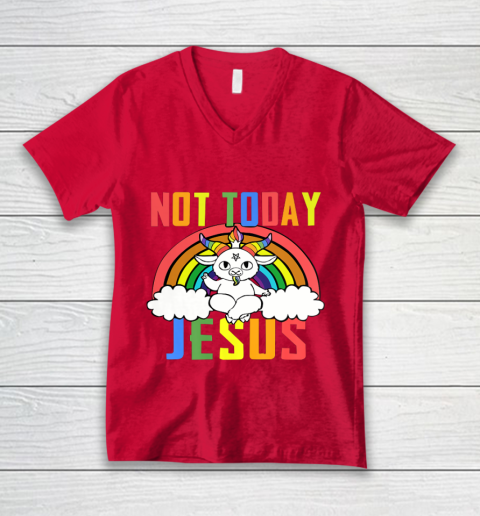 Unicorn Rainbow Not Today Jesus Premium V-Neck T-Shirt 7