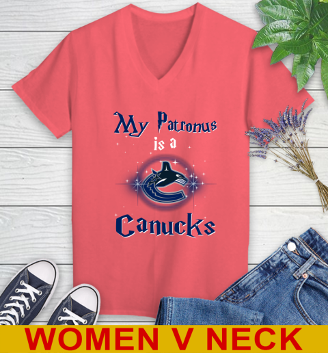 NHL Hockey Harry Potter My Patronus Is A Vancouver Canucks Women's V-Neck T-Shirt 6