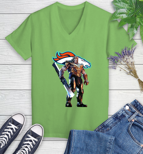 NFL Thanos Gauntlet Avengers Endgame Football Denver Broncos Women's V-Neck T-Shirt 11