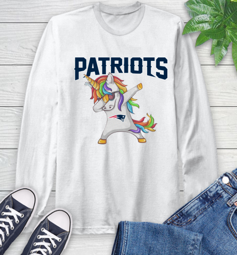 New England Patriots NFL Football Funny Unicorn Dabbing Sports Long Sleeve T-Shirt