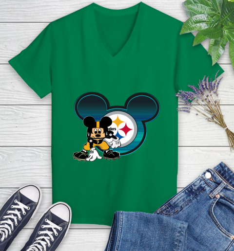NFL Pittsburgh Steelers Mickey Mouse Disney Football T Shirt Women's V-Neck T-Shirt 5