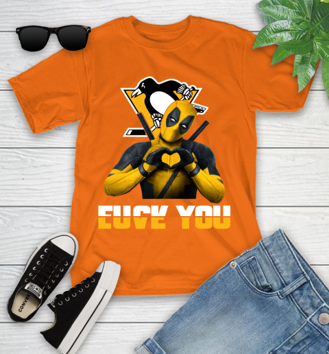 NHL Pittsburgh Penguins Deadpool Love You Fuck You Hockey Sports Youth T-Shirt 9