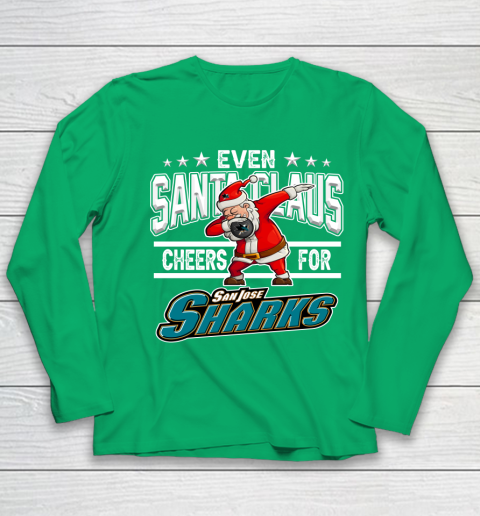 San Jose Sharks Even Santa Claus Cheers For Christmas NHL Youth Long Sleeve 4
