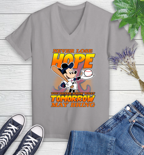 Atlanta Braves MLB Baseball Mickey Disney Never Lose Hope Women's V-Neck T-Shirt 4